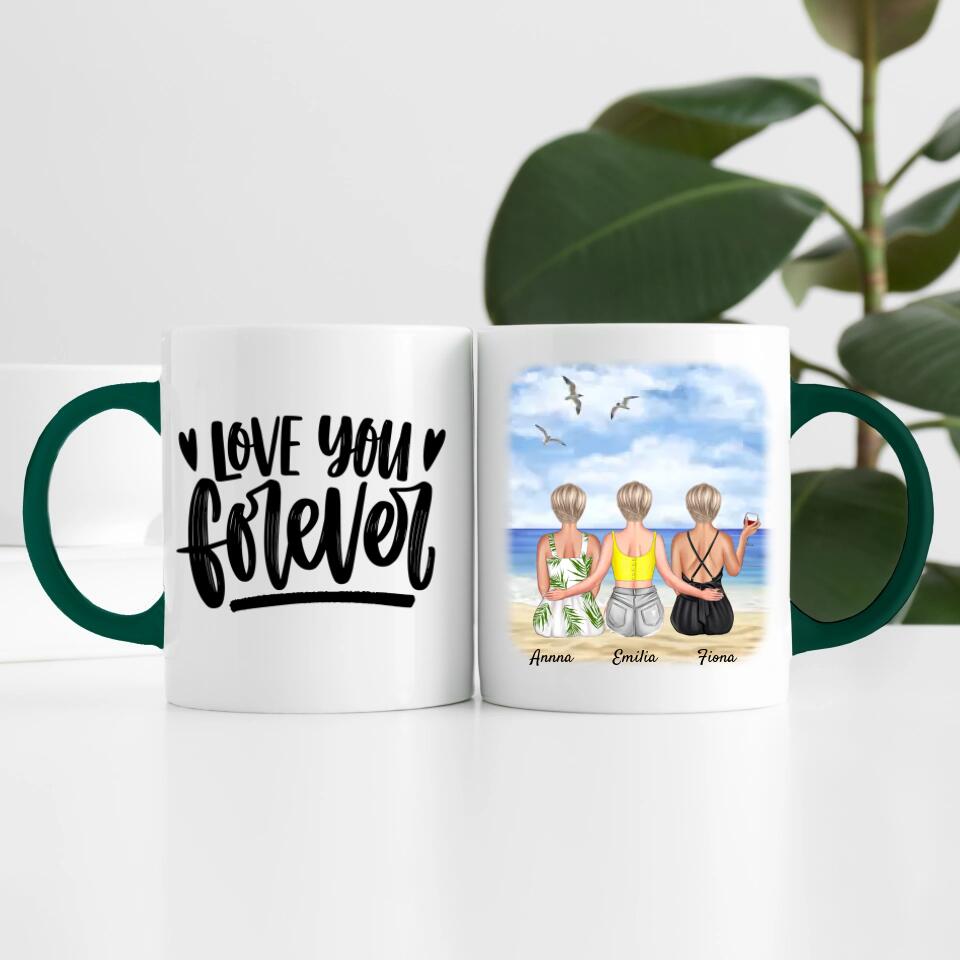 drei Schwestern am Strand | Personalisierte Tasse