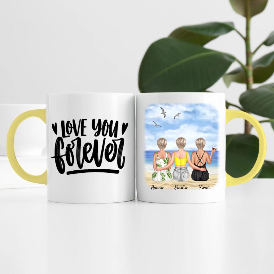 drei Schwestern am Strand | Personalisierte Tasse
