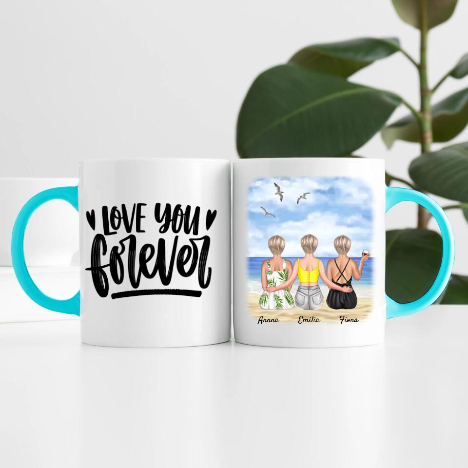 drei Schwestern am Strand | Personalisierte Tasse