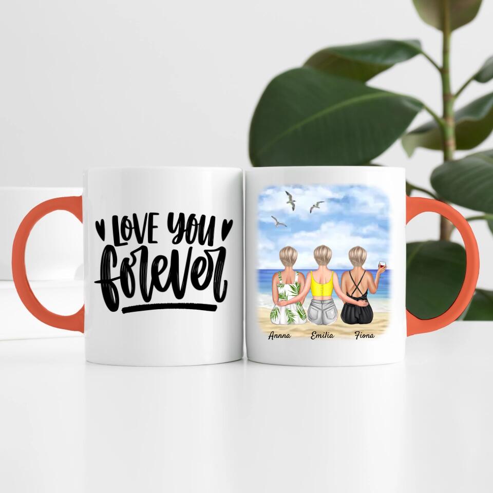 drei Schwestern am Strand | Personalisierte Tasse