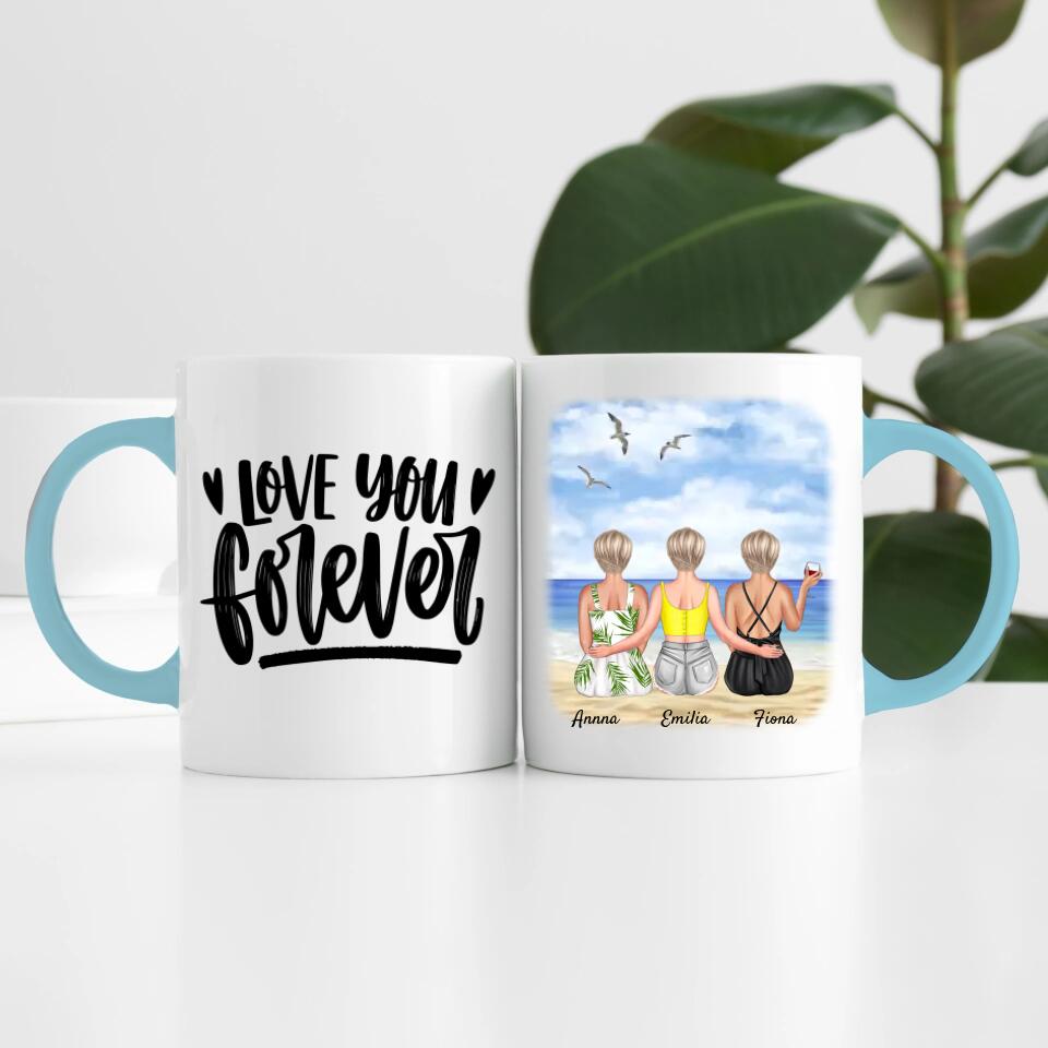drei Schwestern am Strand | Personalisierte Tasse