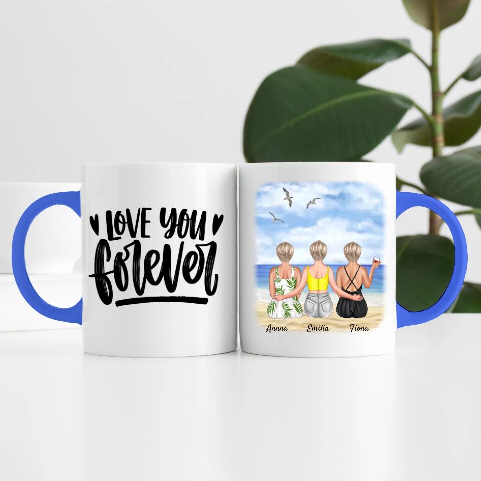 drei Schwestern am Strand | Personalisierte Tasse