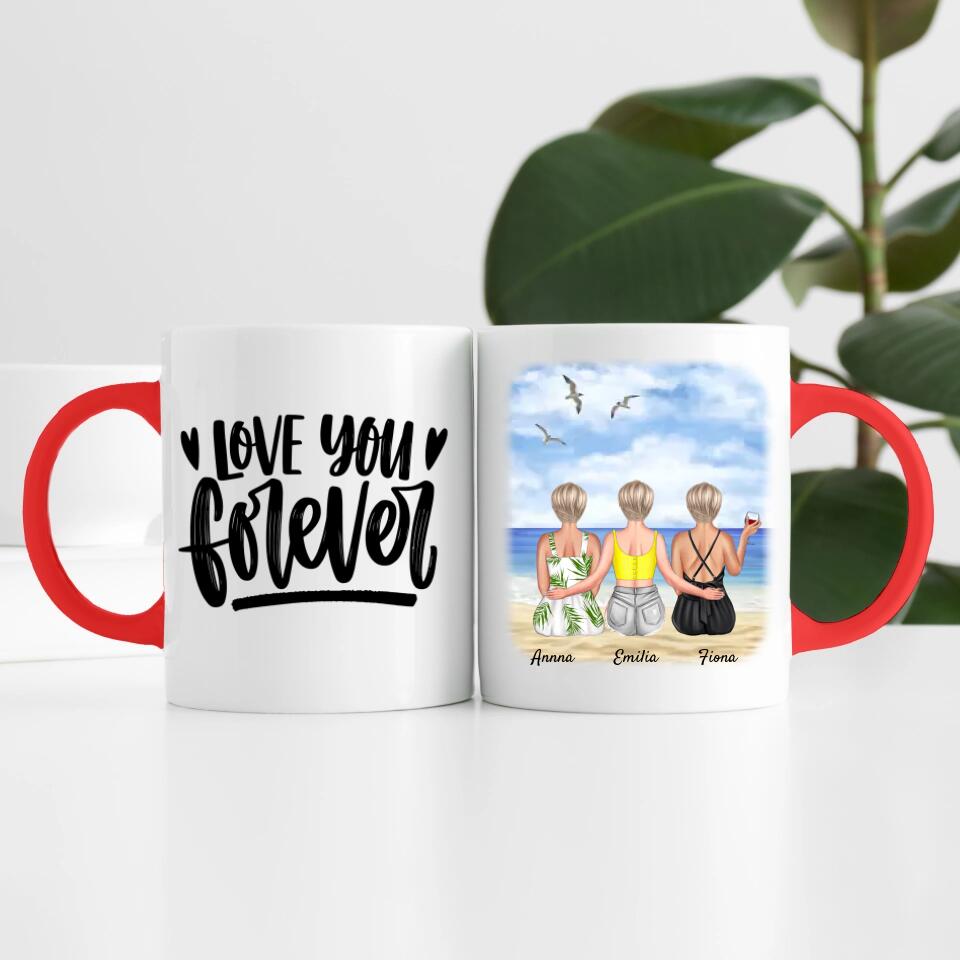 drei Schwestern am Strand | Personalisierte Tasse