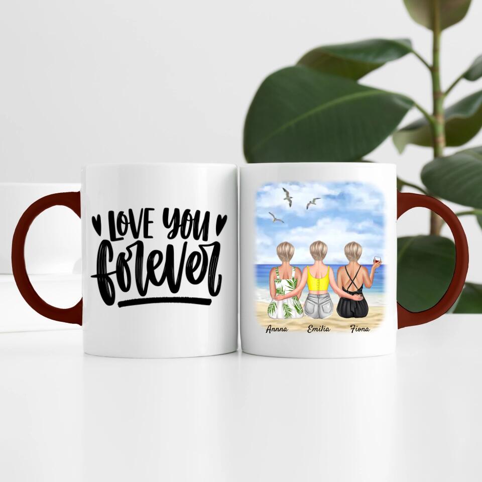 drei Schwestern am Strand | Personalisierte Tasse