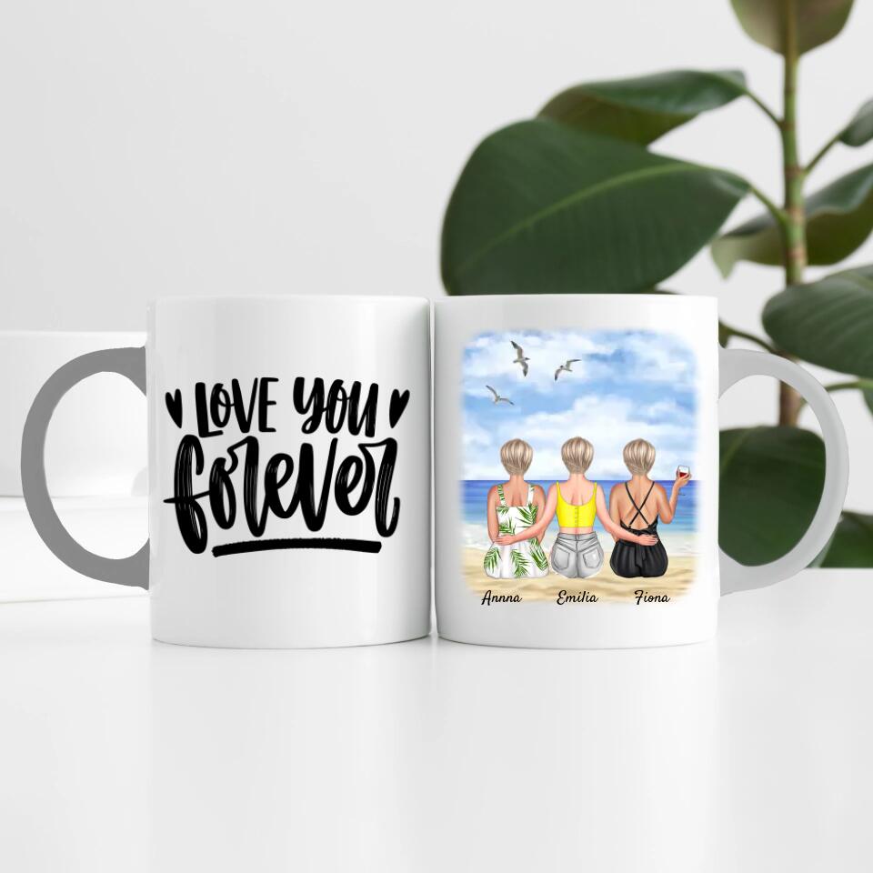 drei Schwestern am Strand | Personalisierte Tasse