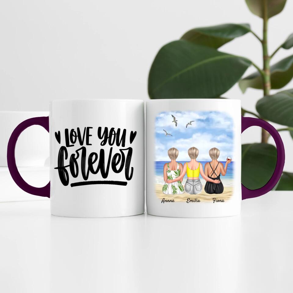 drei Schwestern am Strand | Personalisierte Tasse