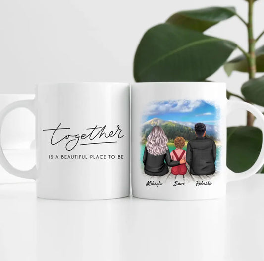 Eltern mit Sohn | Personalisierte Tasse