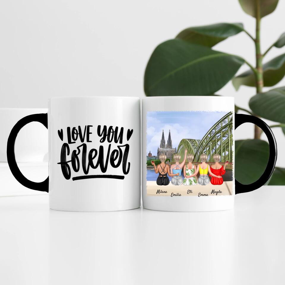 Beste Freundinnen (5 Personen) mit Kölner Skyline | Personalisierte Tasse