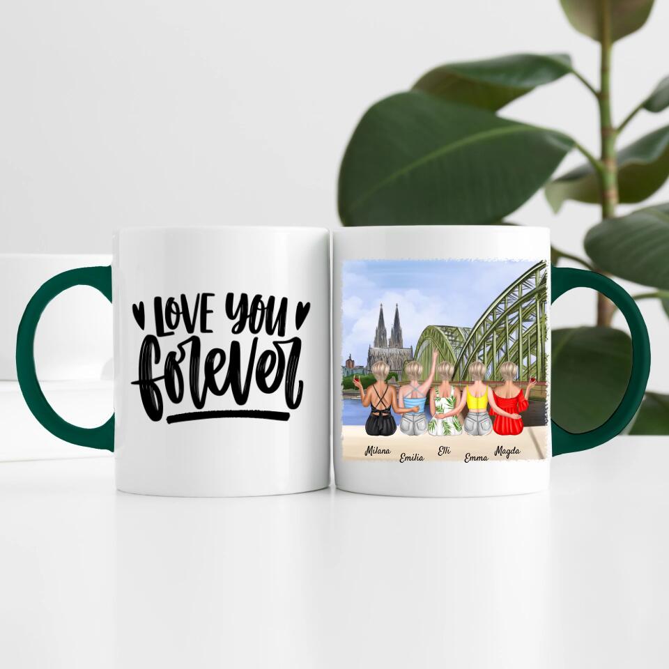 Beste Freundinnen (5 Personen) mit Kölner Skyline | Personalisierte Tasse