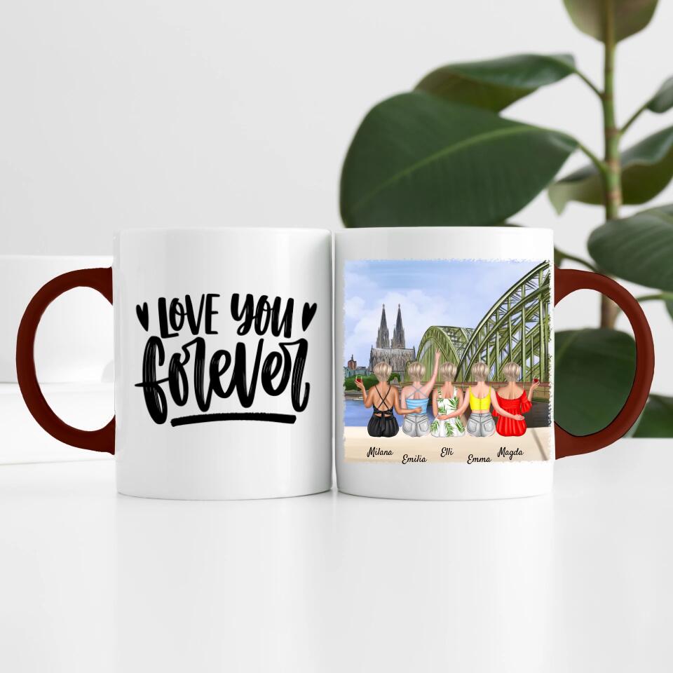 Beste Freundinnen (5 Personen) mit Kölner Skyline | Personalisierte Tasse