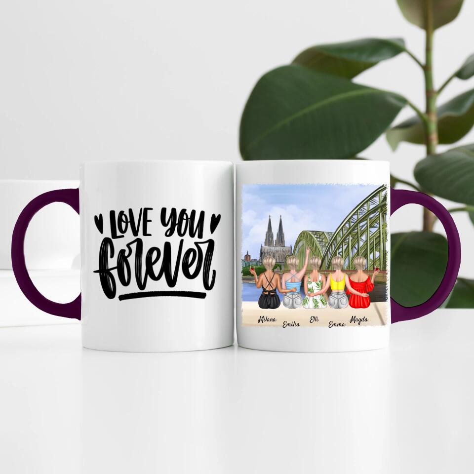 Beste Freundinnen (5 Personen) mit Kölner Skyline | Personalisierte Tasse