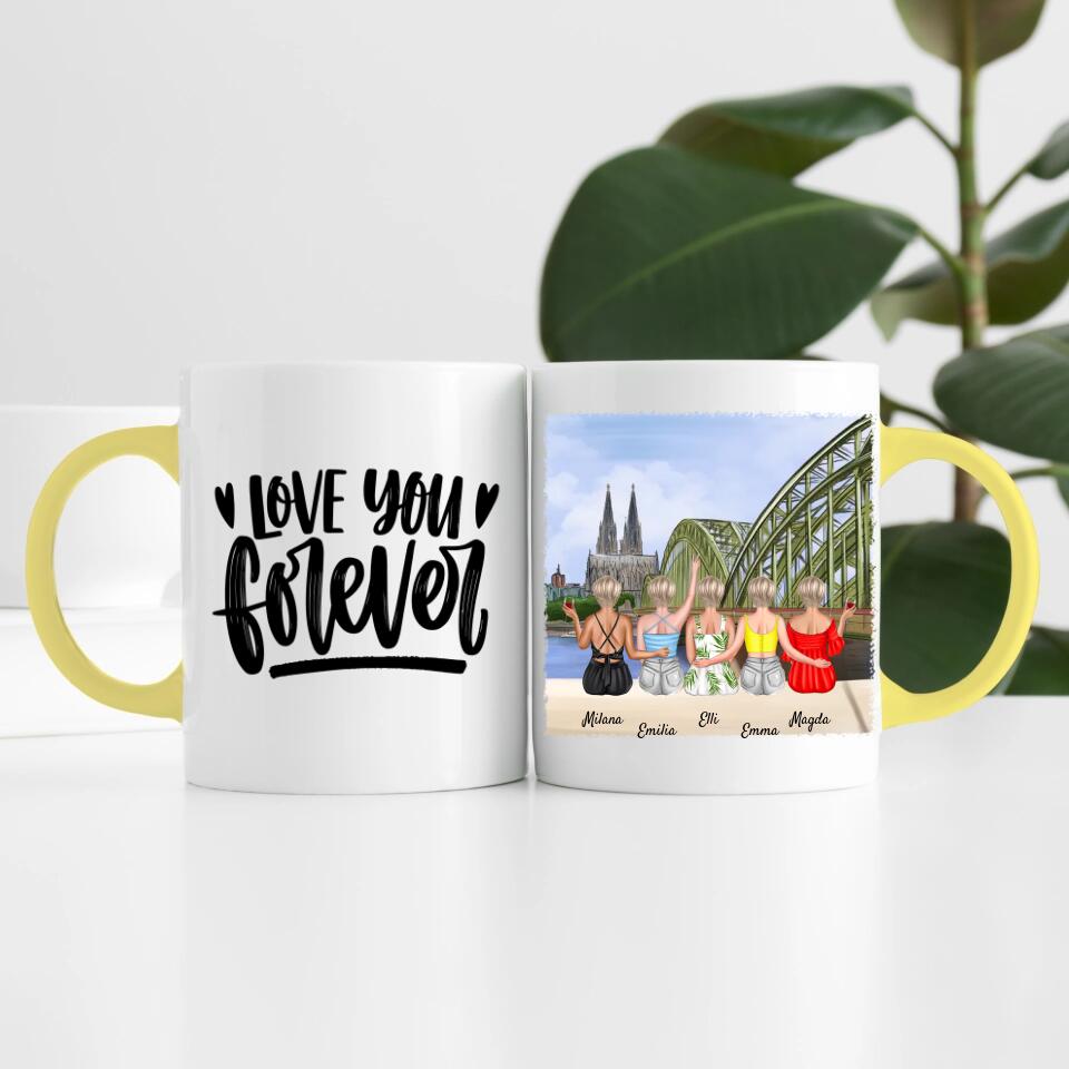 Beste Freundinnen (5 Personen) mit Kölner Skyline | Personalisierte Tasse
