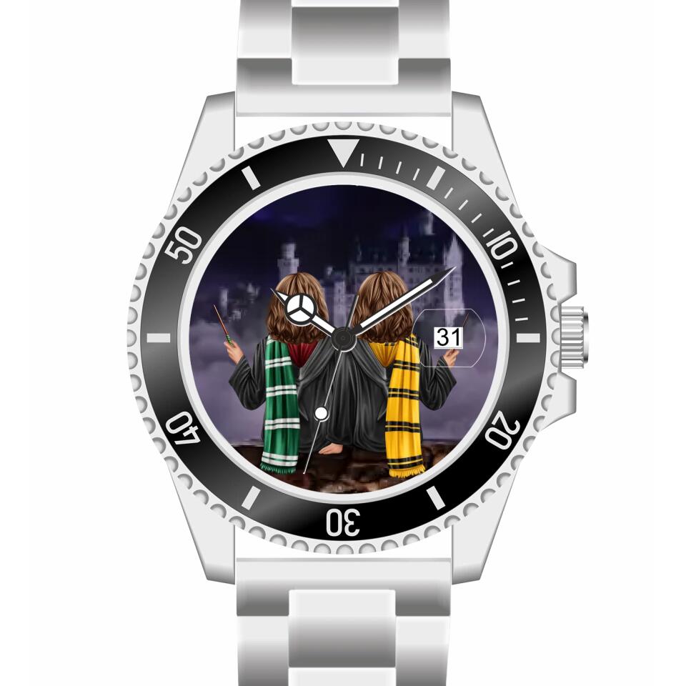 Zauberer-Freunde (2 Personen) | Personalisierte Armbanduhr (Unterschiedliche Uhr-Modelle wählbar!)