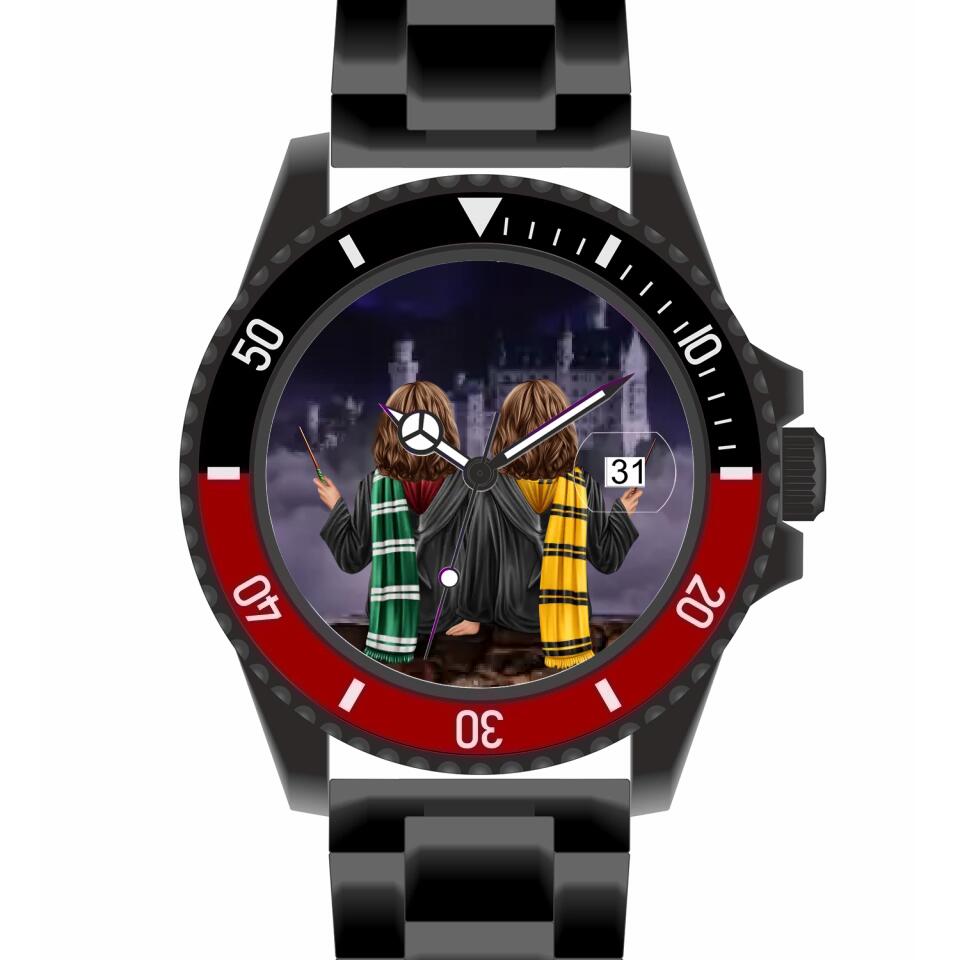 Zauberer-Freunde (2 Personen) | Personalisierte Armbanduhr (Unterschiedliche Uhr-Modelle wählbar!)