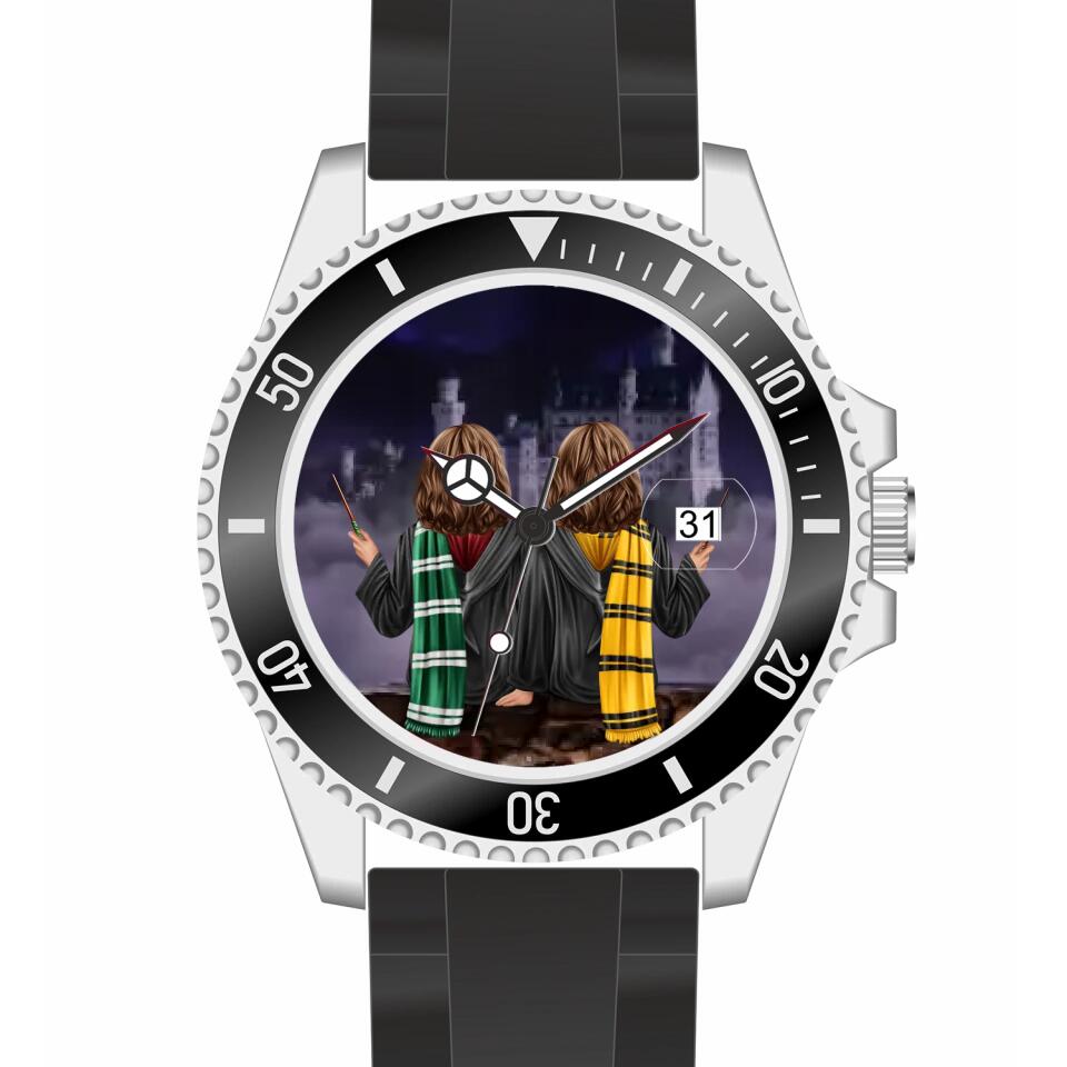 Zauberer-Freunde (2 Personen) | Personalisierte Armbanduhr (Unterschiedliche Uhr-Modelle wählbar!)