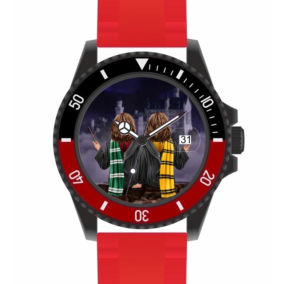 Zauberer-Freunde (2 Personen) | Personalisierte Armbanduhr (Unterschiedliche Uhr-Modelle wählbar!)