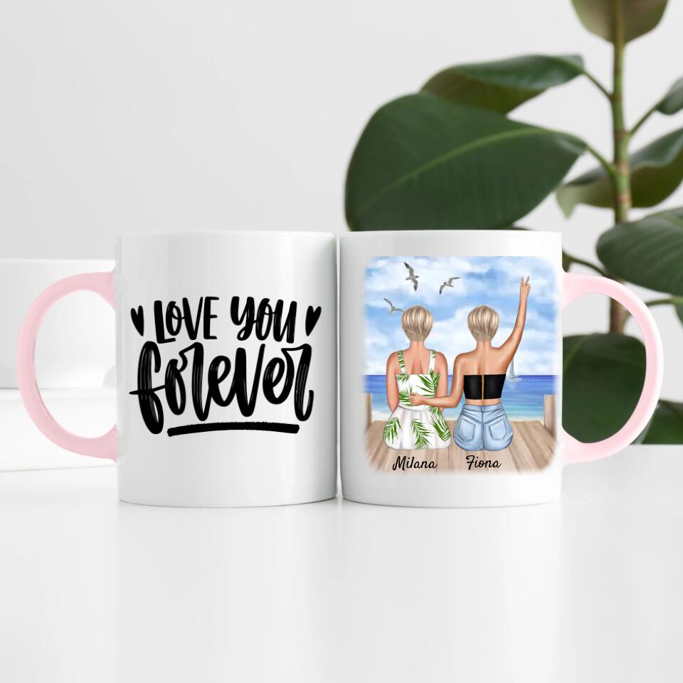 zwei Schwestern am Strand | Personalisierte Tasse
