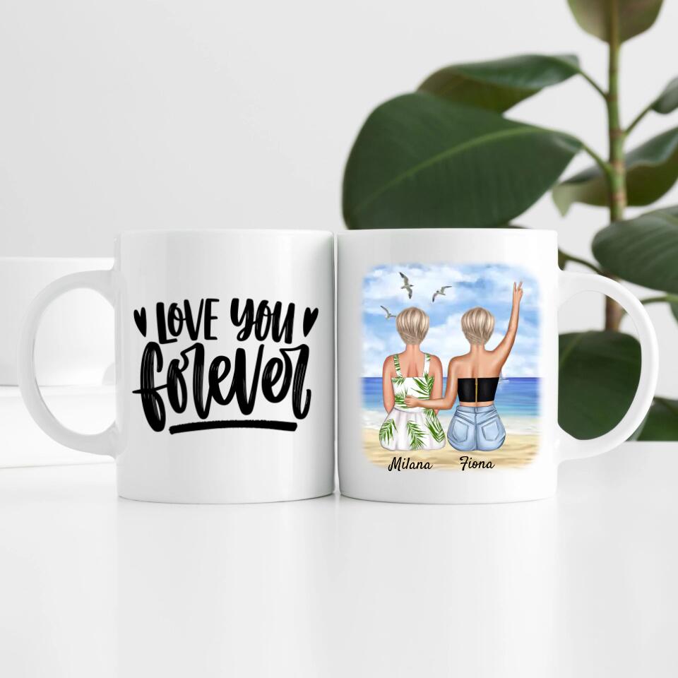 Beste Freundinnen am Strand | Personalisierte Tasse