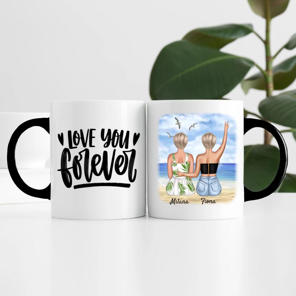Beste Freundinnen am Strand | Personalisierte Tasse