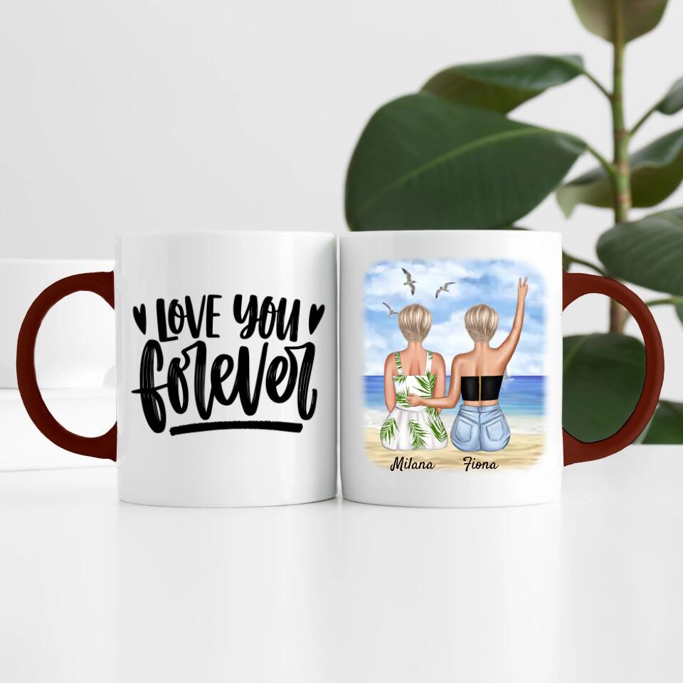 Beste Freundinnen am Strand | Personalisierte Tasse
