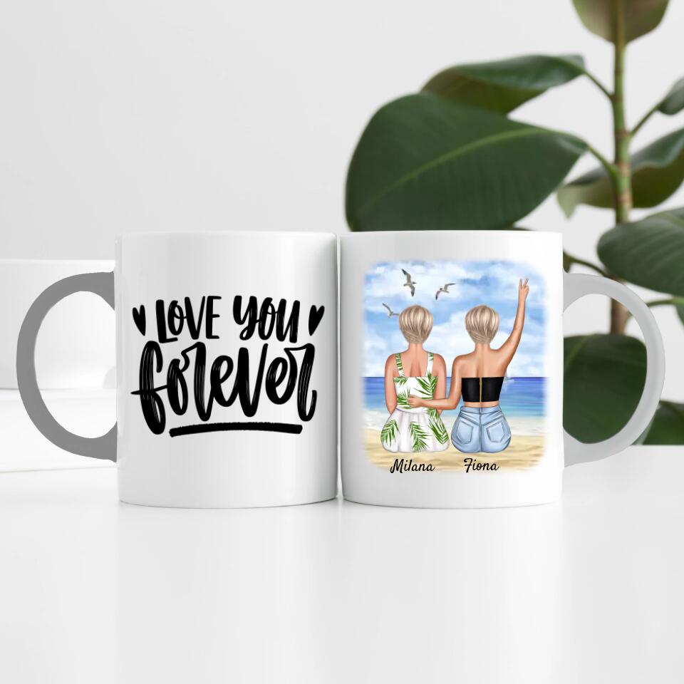 Beste Freundinnen am Strand | Personalisierte Tasse
