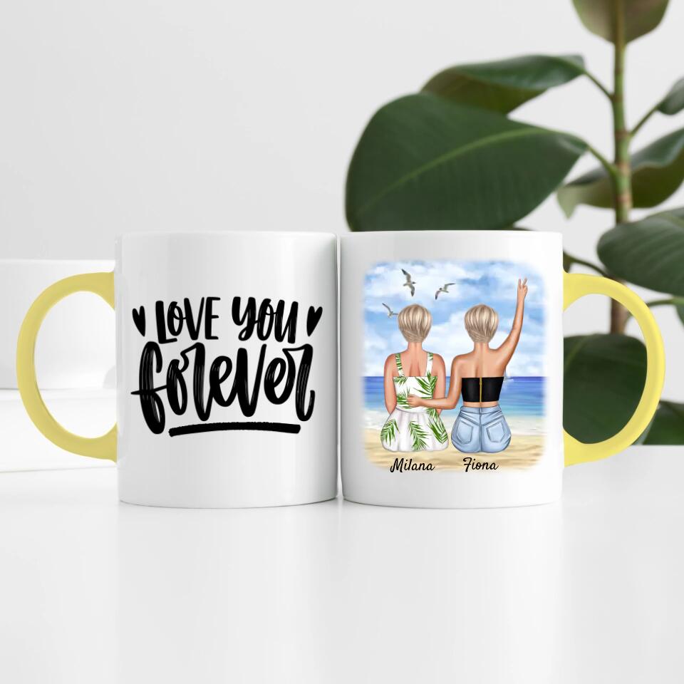 Beste Freundinnen am Strand | Personalisierte Tasse