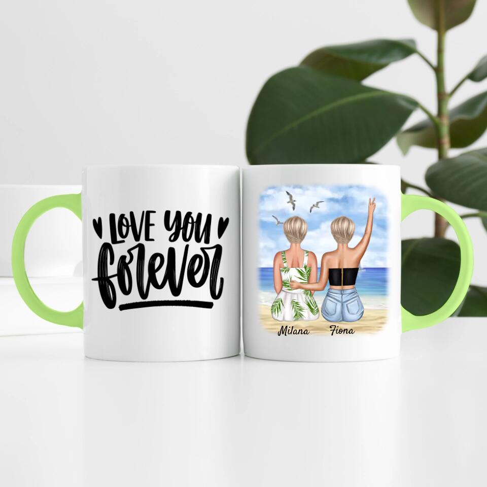 Beste Freundinnen am Strand | Personalisierte Tasse