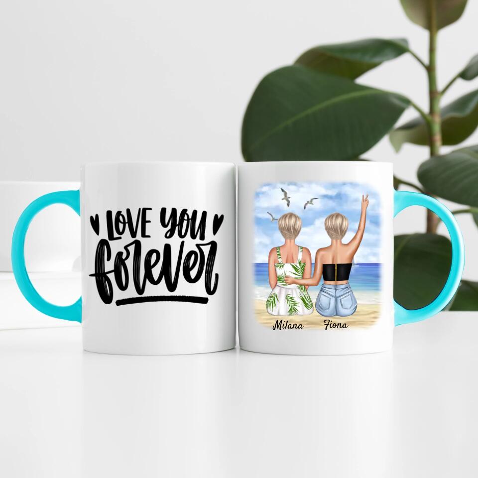 Beste Freundinnen am Strand | Personalisierte Tasse