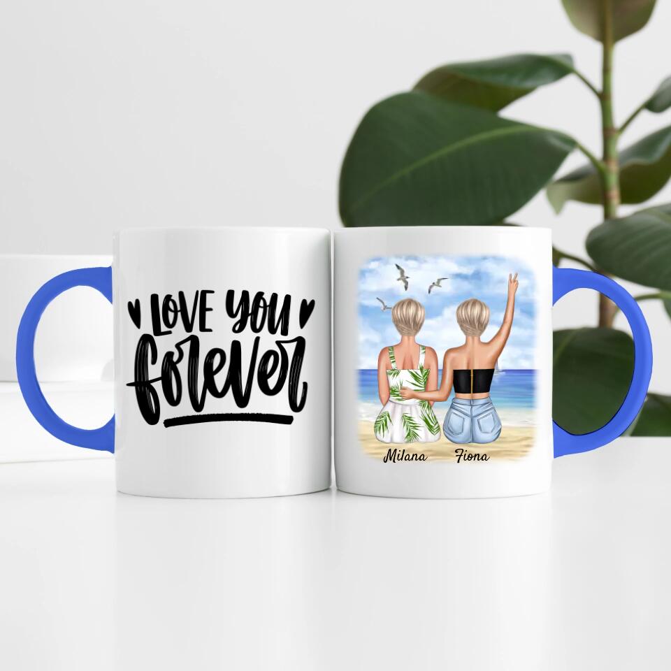 Beste Freundinnen am Strand | Personalisierte Tasse