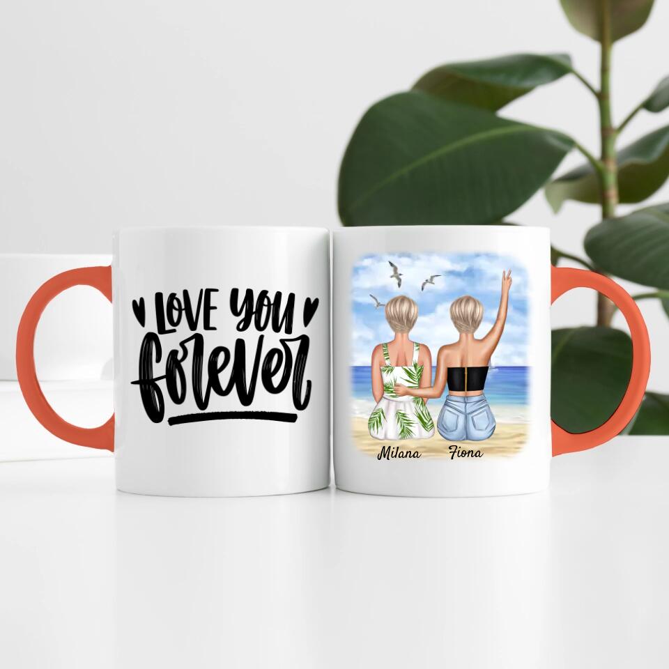 Beste Freundinnen am Strand | Personalisierte Tasse