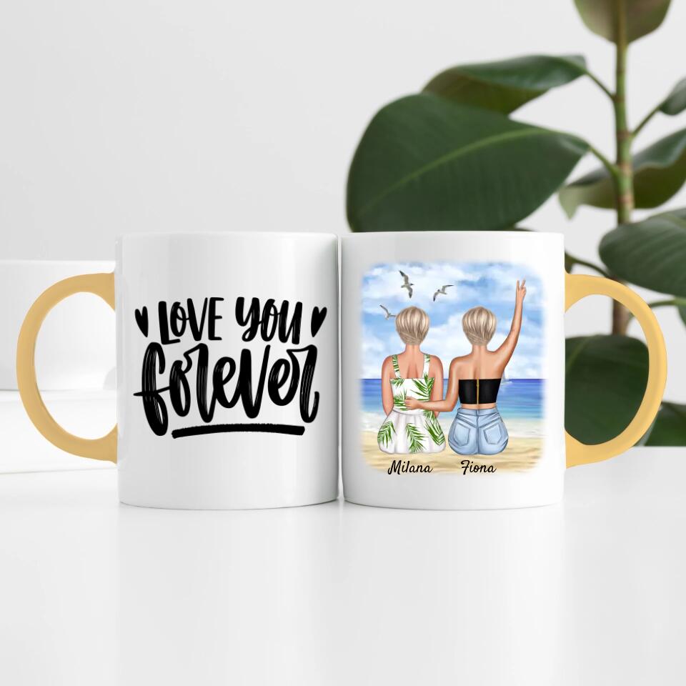 Beste Freundinnen am Strand | Personalisierte Tasse