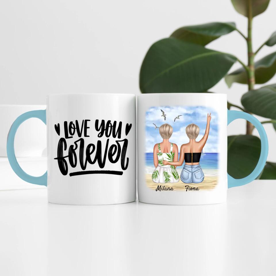 Beste Freundinnen am Strand | Personalisierte Tasse