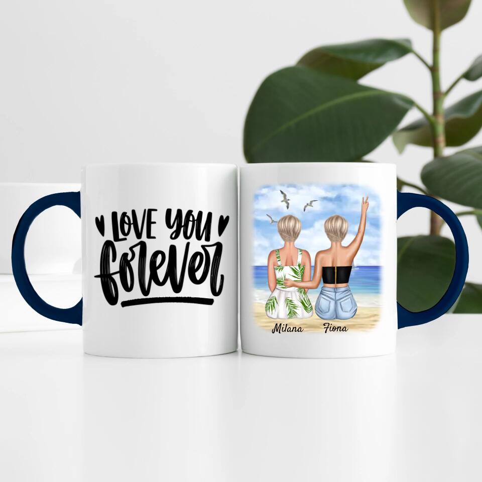 Beste Freundinnen am Strand | Personalisierte Tasse