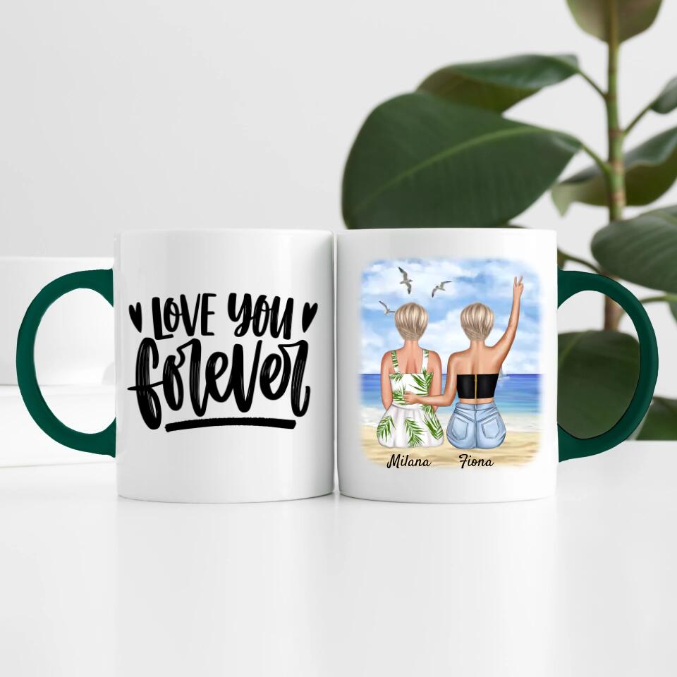 Beste Freundinnen am Strand | Personalisierte Tasse
