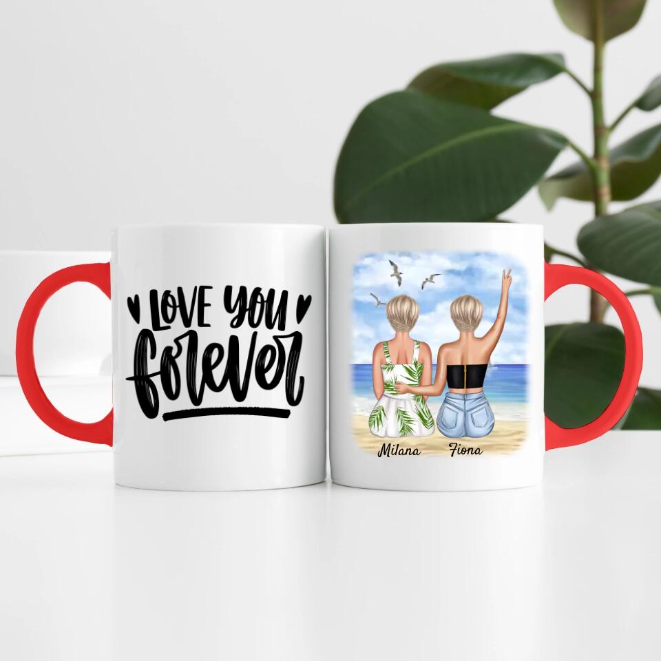 Beste Freundinnen am Strand | Personalisierte Tasse