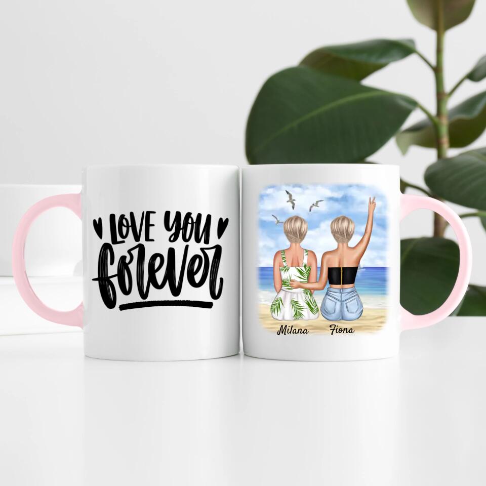 Beste Freundinnen am Strand | Personalisierte Tasse