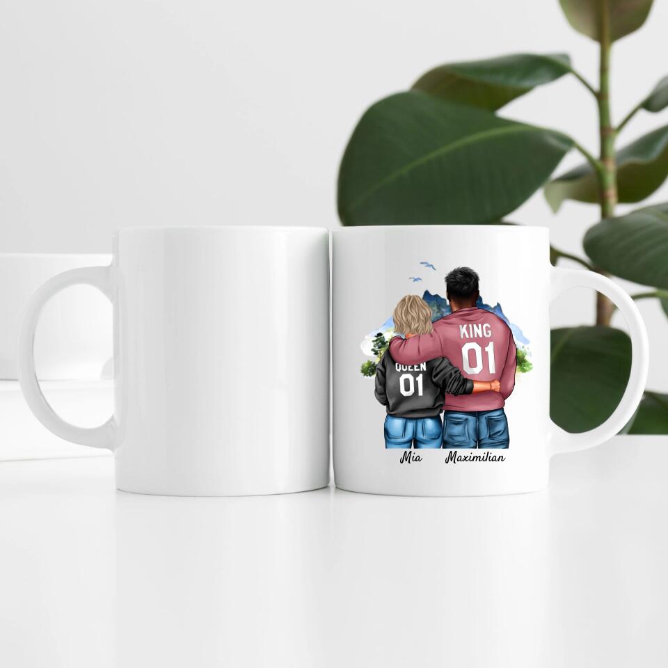 Pärchen mit Hoodies mit optionaler "King" & Queen" Beschriftung | Personalisierte Tasse