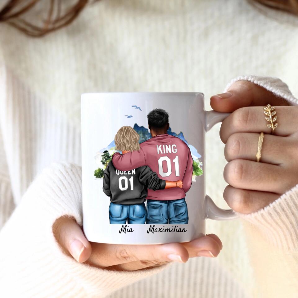 Pärchen mit Hoodies mit optionaler "King" & Queen" Beschriftung | Personalisierte Tasse