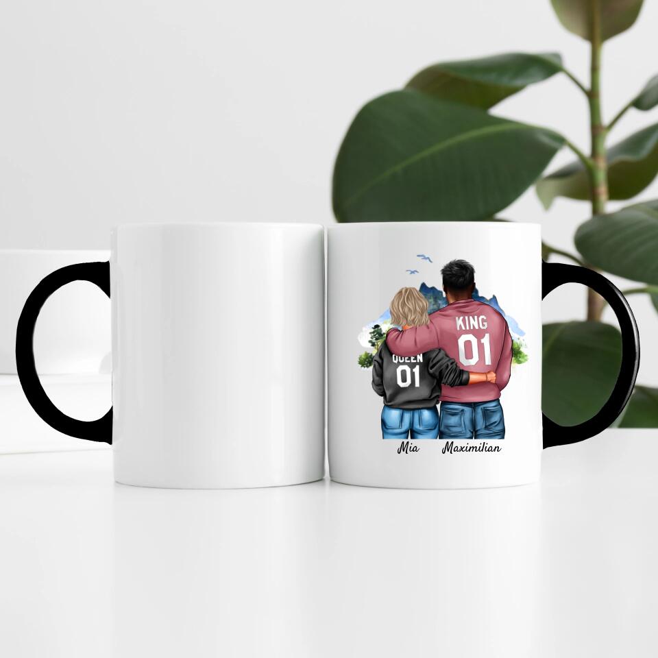 Pärchen mit Hoodies mit optionaler "King" & Queen" Beschriftung | Personalisierte Tasse