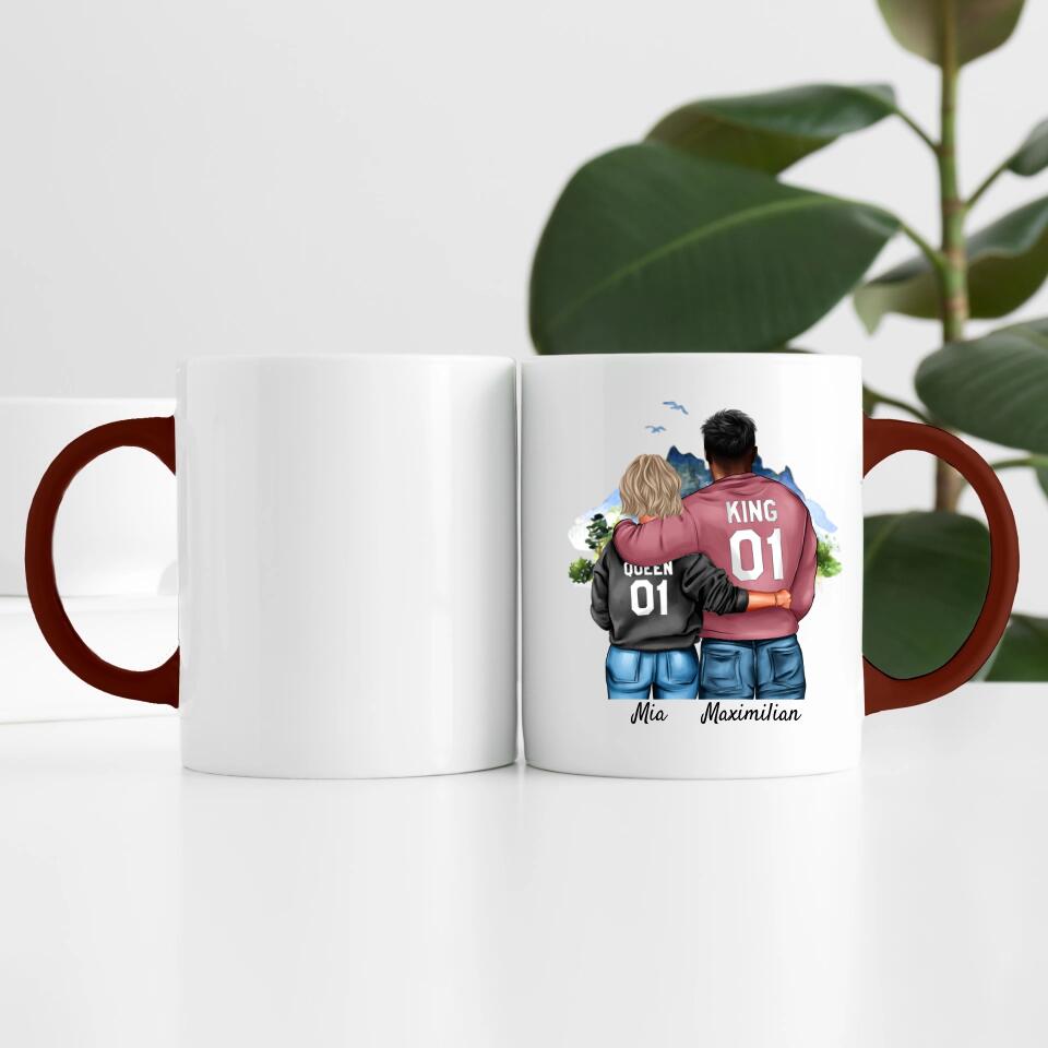 Pärchen mit Hoodies mit optionaler "King" & Queen" Beschriftung | Personalisierte Tasse