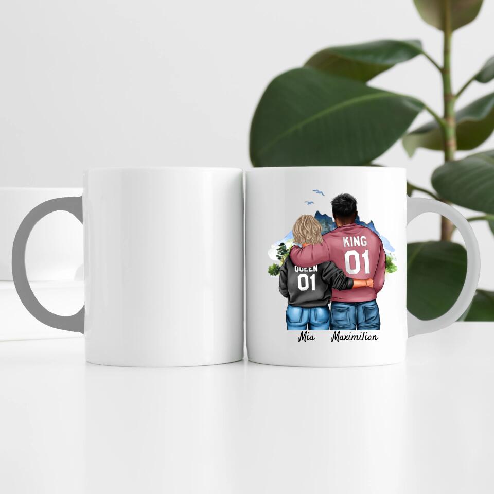 Pärchen mit Hoodies mit optionaler "King" & Queen" Beschriftung | Personalisierte Tasse