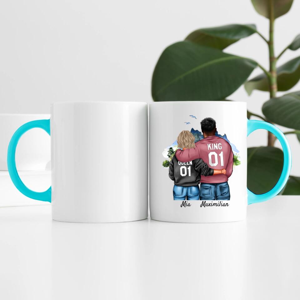 Pärchen mit Hoodies mit optionaler "King" & Queen" Beschriftung | Personalisierte Tasse
