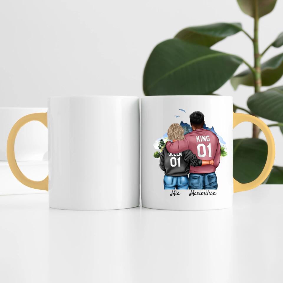 Pärchen mit Hoodies mit optionaler "King" & Queen" Beschriftung | Personalisierte Tasse