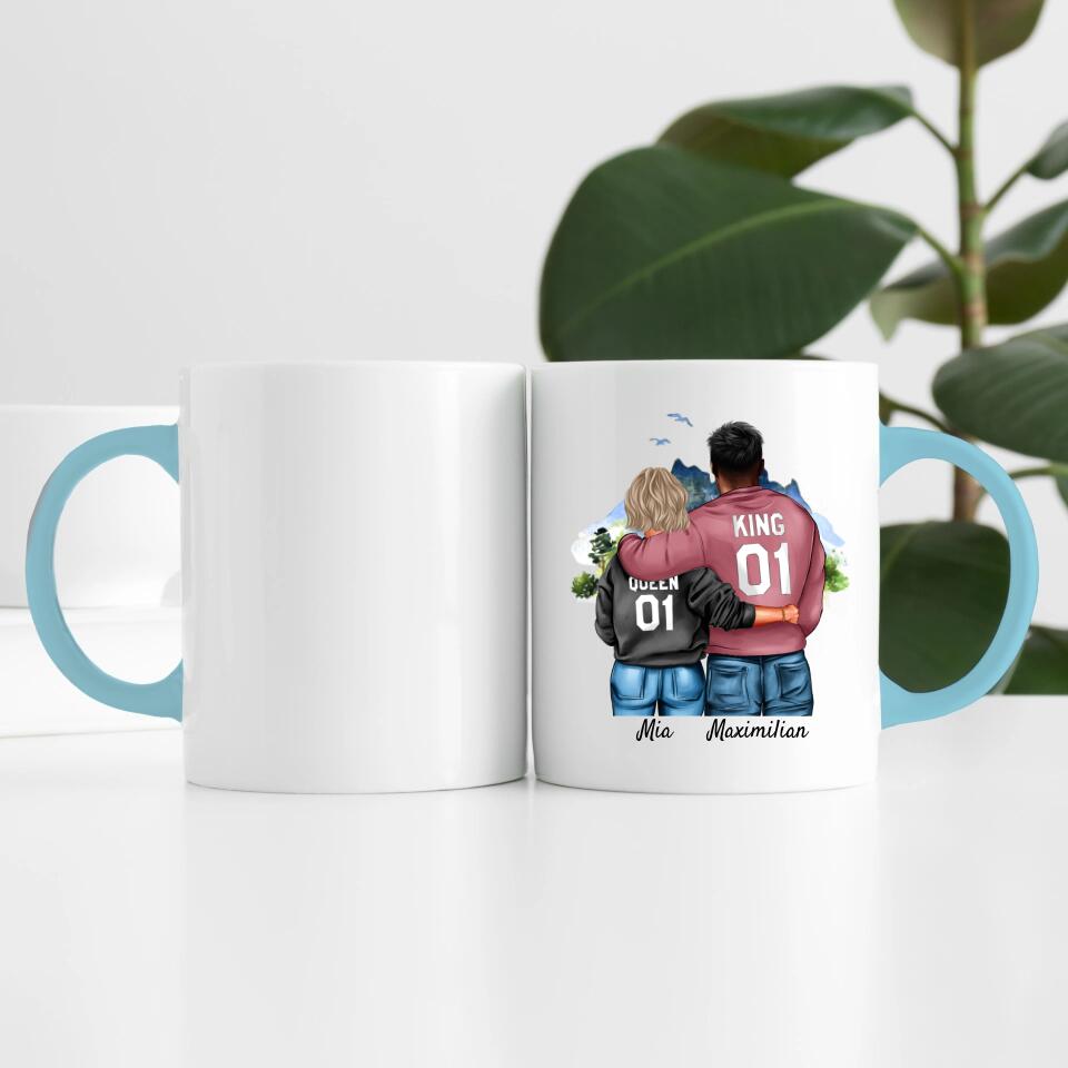 Pärchen mit Hoodies mit optionaler "King" & Queen" Beschriftung | Personalisierte Tasse