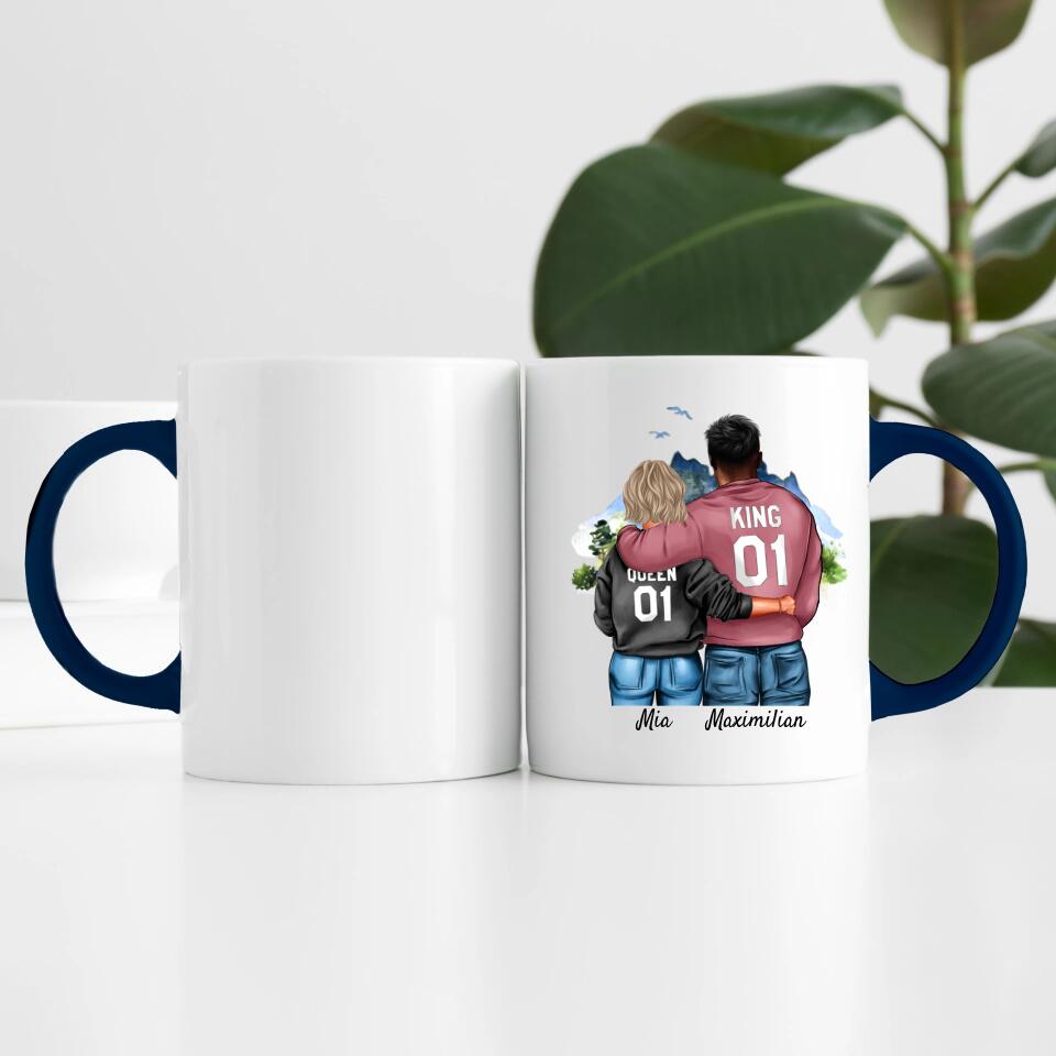 Pärchen mit Hoodies mit optionaler "King" & Queen" Beschriftung | Personalisierte Tasse