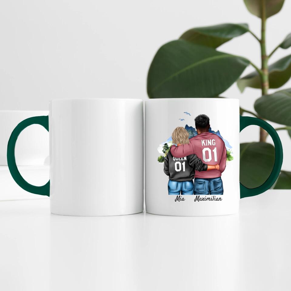 Pärchen mit Hoodies mit optionaler "King" & Queen" Beschriftung | Personalisierte Tasse