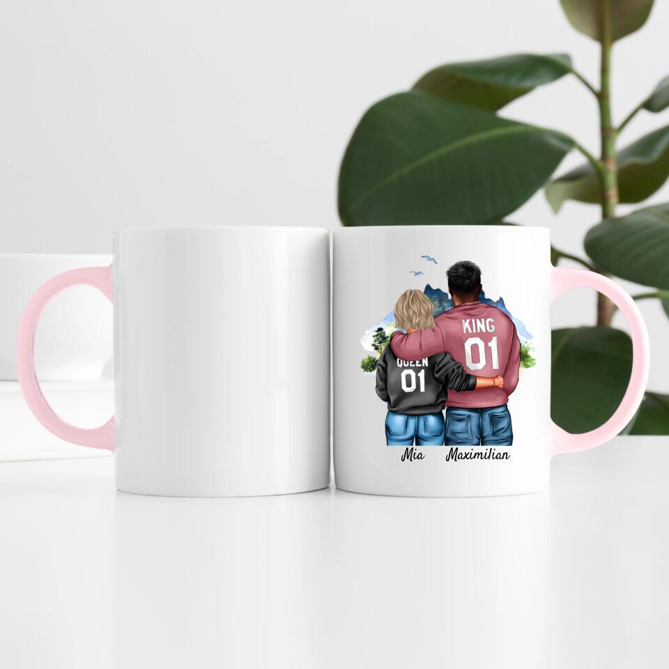 Pärchen mit Hoodies mit optionaler "King" & Queen" Beschriftung | Personalisierte Tasse