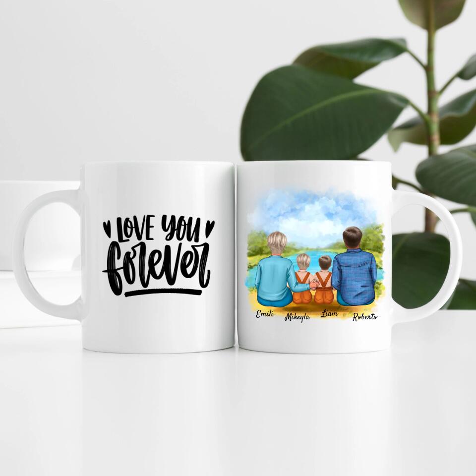 Eltern mit Tochter und Sohn | Personalisierte Tasse