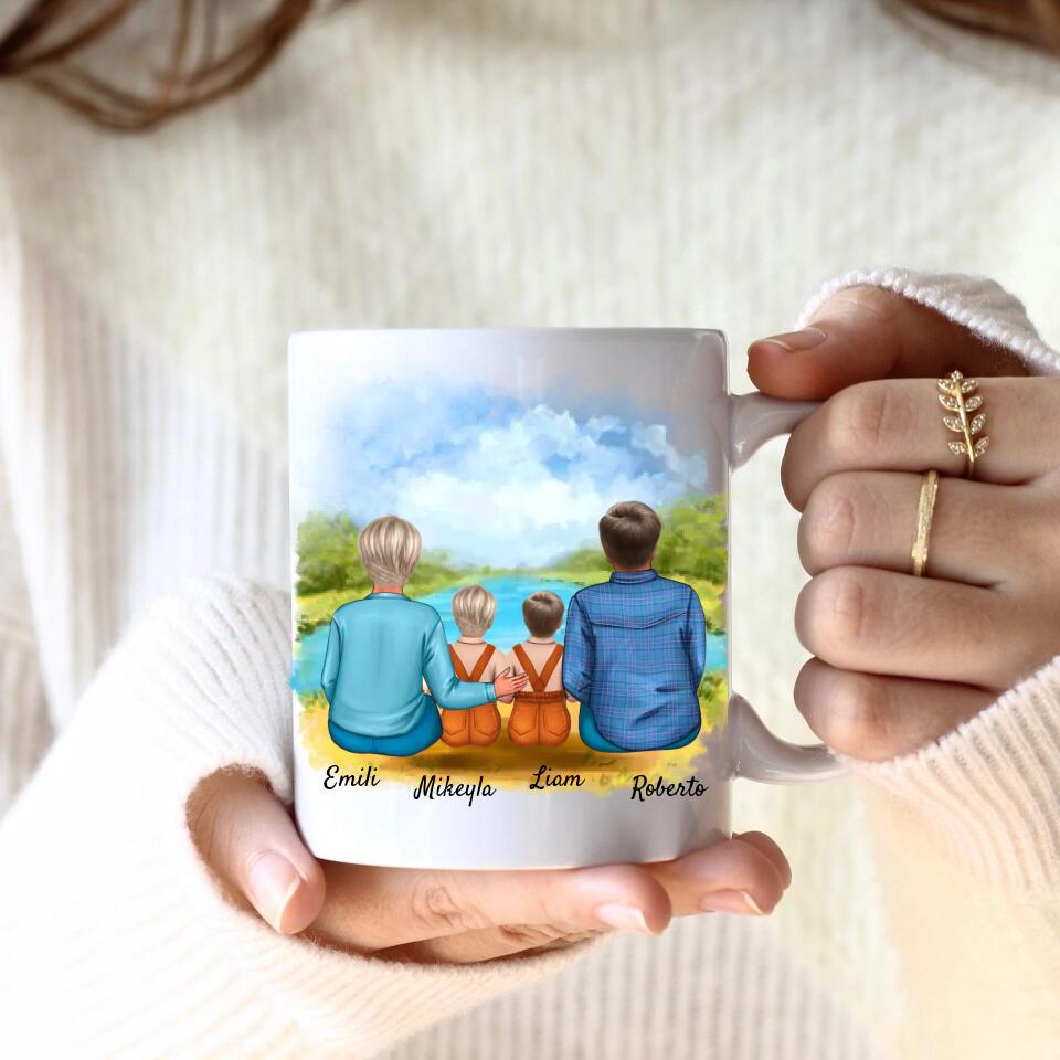 Eltern mit Tochter und Sohn | Personalisierte Tasse