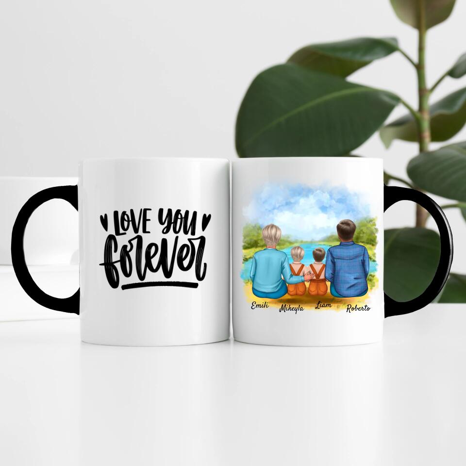 Eltern mit Tochter und Sohn | Personalisierte Tasse